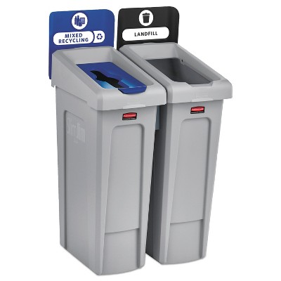 Rubbermaid Commercial Slim Jim Recycling Station Kit 46 gal 2-Stream Landfill/Mixed Recycling