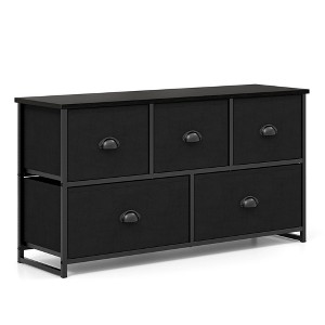 Costway Fabric Dresser Storage Unit Side Table w/ 5 Drawers Metal Frame Brown\Black Table Top - 1 of 4