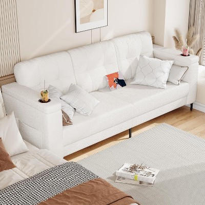 83" Modern Sofa 3 Seater, with Storage Armrests, Side Pockets, Cup Holders, Comfortable Plush Deep Cushion Sofa