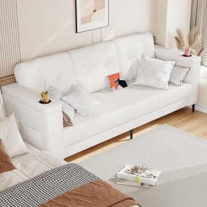 83" Modern Sofa 3 Seater, with Storage Armrests, Side Pockets, Cup Holders, Comfortable Plush Deep Cushion Sofa - 1 of 4