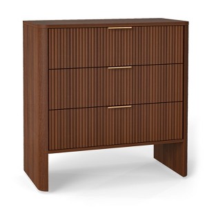 AEELLEEA Wooden Cabinet with 3 Drawers Wavy Pattern Modern Bedside Cupboard Dressing Table for Bedroom 78CM Long Walnut Color - 1 of 4