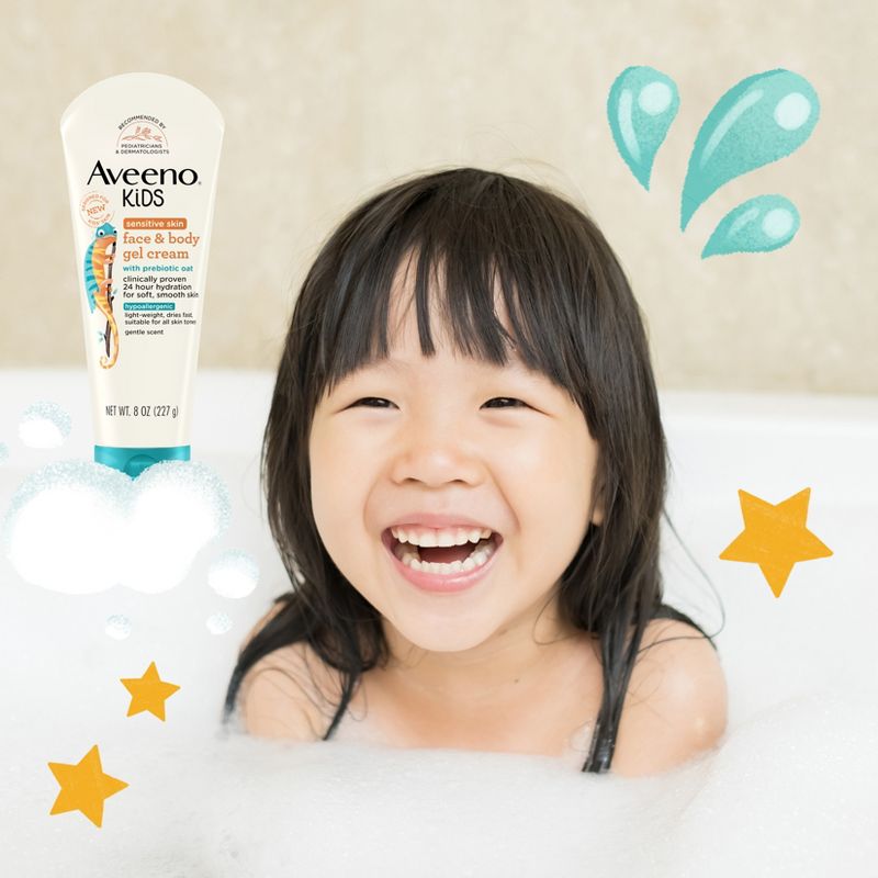 Aveeno Kids Sensitive Skin Face &#38; Body Gel Cream, Clinically Proven 24 Hour Hydration, Lightweight - 8oz, 3 of 11