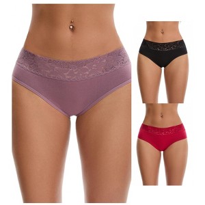 INSPIRE CHIC Women's Lace Mid Waisted Soft Breathable Briefs Underwear 3 Packs - 1 of 4
