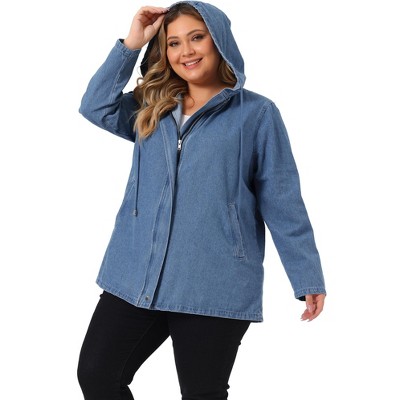 Agnes Orinda Women's Plus Size Layered Drawstring Hood Utility with Pockets Jean Jackets