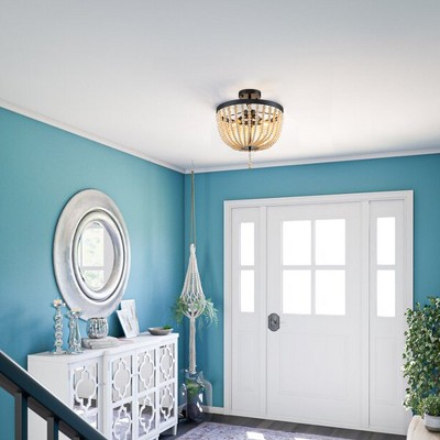 Bohemian Gold and Glass Beaded Dome Semi-Flush Mount Light