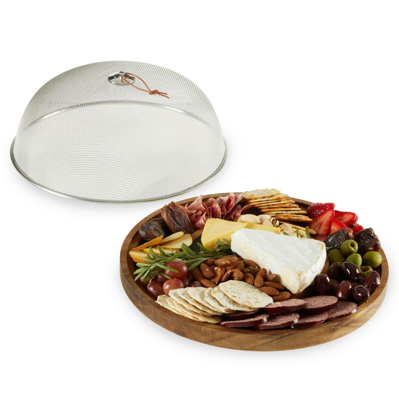 Twine Modern Manor Slate & Acacia Wooden Charcuterie Board w/ Dome - Serving Cheese Board for Party 3 Piece, Brown, 6 of 9