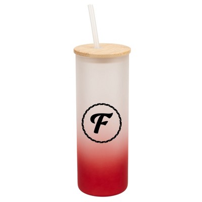 Elanze Designs F Monogram Letter Initial Rope Circle Wrap-Around Design 25 Ounce Frosted Gradient Glass On-The-Go Coffee Travel Skinny Tumbler Mug