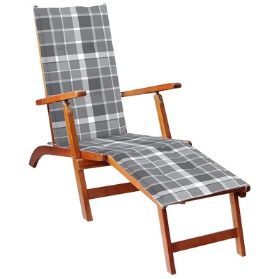 vidaXL Adjustable Patio Deck Chair with Footrest and Cushion, Solid Acacia Wood, Weather-Resistant