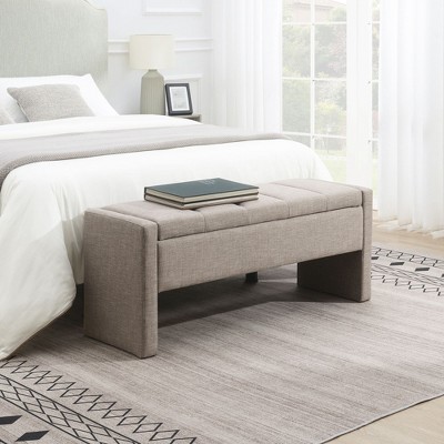 NicBex Linen Fabric Pull-Open Top Ottoman Bench with Storage,Upholstered Storage Ottoman for Bedroom,Entrance