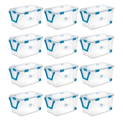 Sterilite 66 Qt Clearview Latch Storage Box Stackable Bin With Latching Lid,  Plastic Container To Organize Clothes In Closet, Clear Base, Lid, 18-pack :  Target