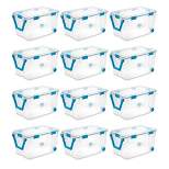 Sterilite 120 Quart Clear Plastic Wheeled Storage Container Box Bin with Air Tight Gasket Seal Latching Lid Long Term Organizing Solution, 12 Pack