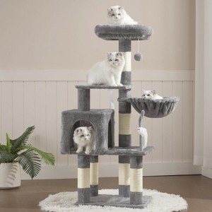 Cat Tower Condo for Indoor Cats, Cat House with Padded Plush Perch, Cozy Hammock - 1 of 4