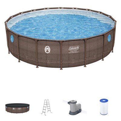 Coleman Round Durable Power Steel Frame Swim Vista Series II 18' x 48" Above Ground Outdoor Swimming Pool Set with Filter Pump and Ladder, Brown