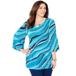 Catherines Women's Plus Size Petite Affinity Chain Pleated Blouse - 1 of 4