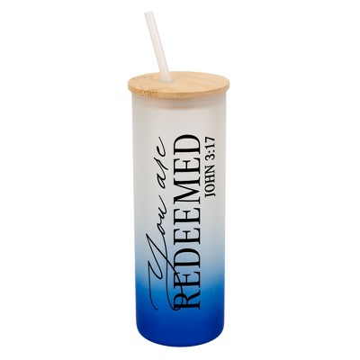 Elanze Designs You Are Redeemed Vertical Walk in Faith Wrap-Around Design 25 Ounce Frosted Gradient Glass On-The-Go Coffee Travel Skinny Tumbler Mug