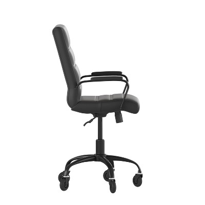 Black LeatherSoft Mid-Back Executive Swivel Office Chair with Fixed Arms