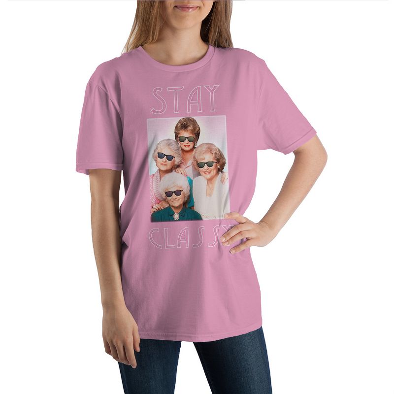 Golden Girls Stay Classy Mens Pink Short Sleeve Graphic Tee, 1 of 2