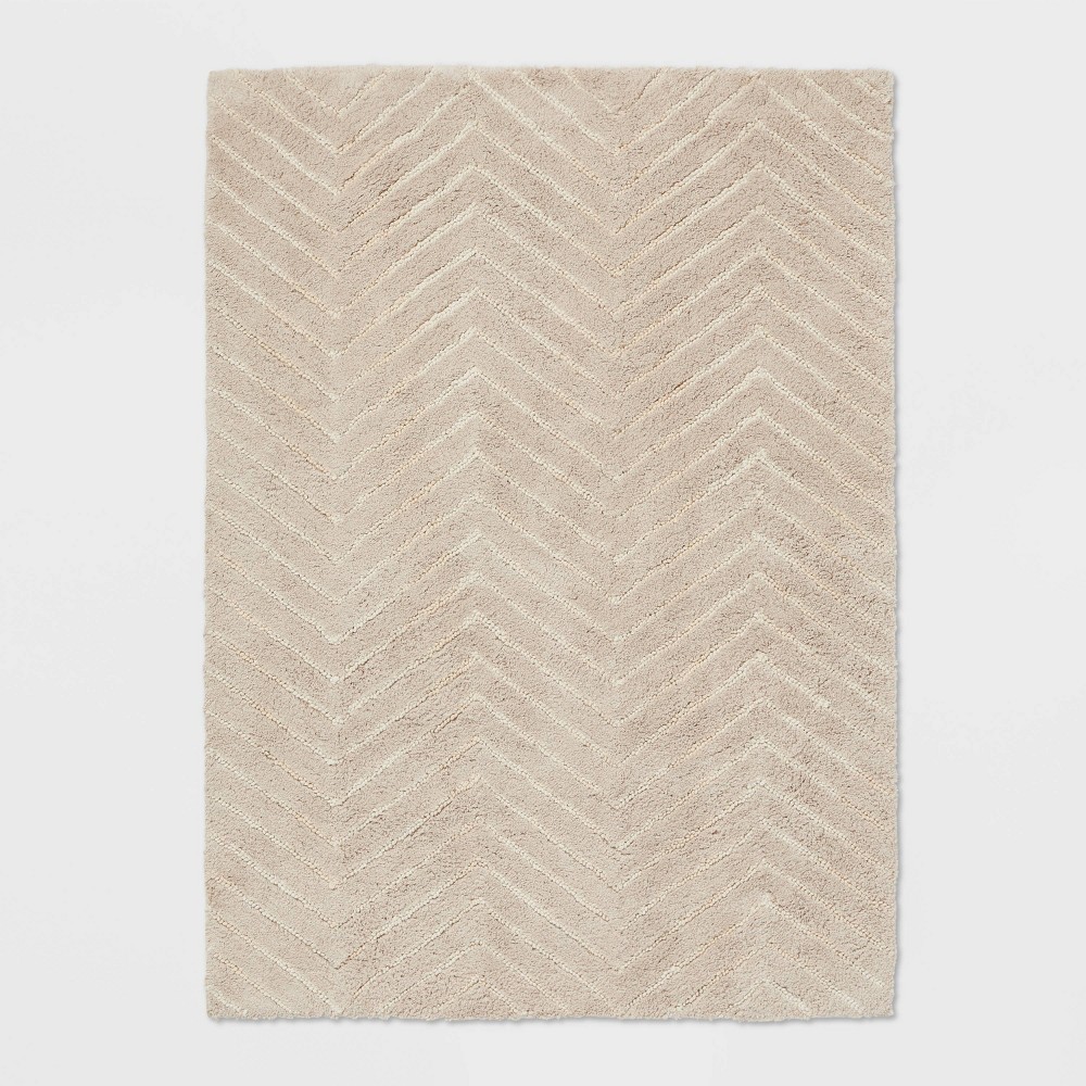 Photos - Area Rug 4'x6' Tufted Cotton Chevron Kids' Rug Beige - Pillowfort™