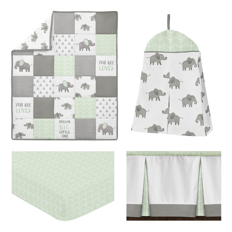 Sweet Jojo Designs Boy Girl Gender Neutral Unisex Baby Crib Bedding Set - Elephant Collection Green, Grey and White 4pc, 3 of 8