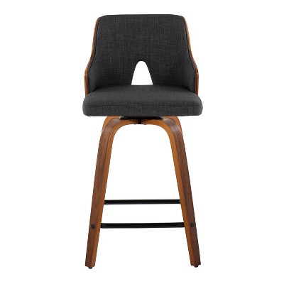 Charcoal Fabric and Walnut Wood Swivel Counter Stools, Set of 2