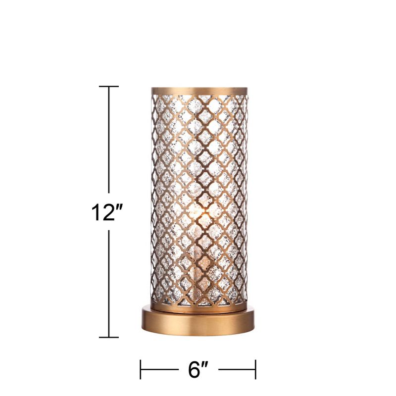 360 Lighting Modern Accent Table Lamp 12" High Brass Metal Lattice Outer Mercury Glass Inner Shade for Bedroom Bedside Nightstand, 4 of 6