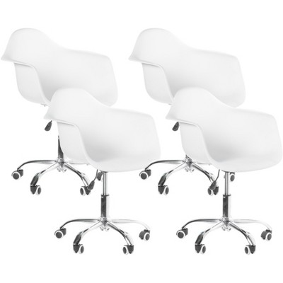 Fabulaxe Mid-Century Modern Style Adjustable Swivel Plastic Shell Molded Office Task Chair with Rolling Wheels, White