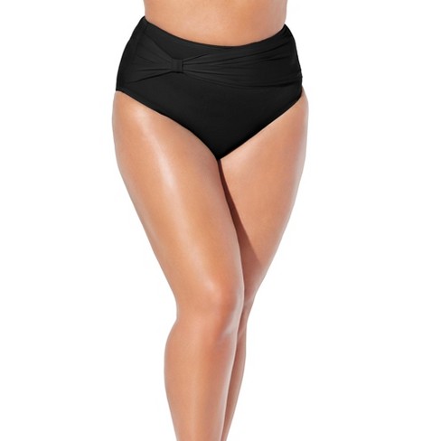 Swimsuits For All Women's Plus Size Side Knot Drape Overlay High Waist  Bikini Brief, 14 - Black : Target