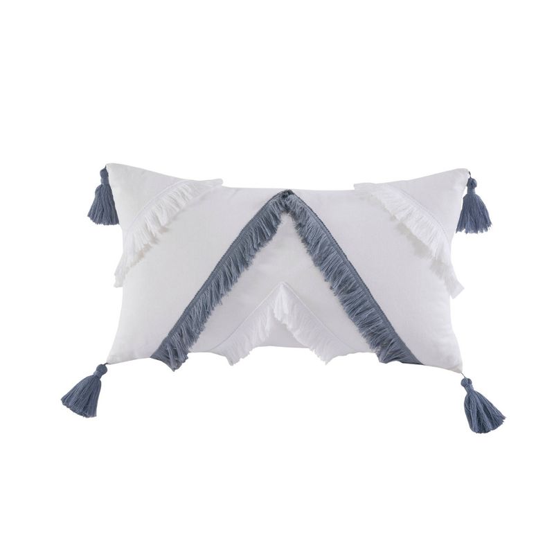 Ink+Ivy Reva Cotton Oblong Decorative Pillow Off White/Blue, 1 of 6