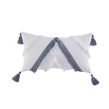 Ink+Ivy Reva Cotton Oblong Decorative Pillow Off White/Blue