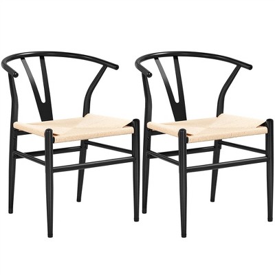 Yaheetech Weave Armchair Modern Metal Frame Dining Chair, Set of 2, for Living Room