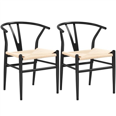 Yaheetech Modern Metal Weave Armchair Frame Dining Chair, Set of 2, for Living Room