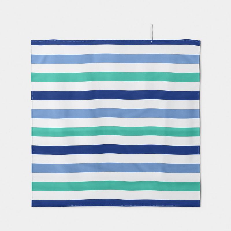 60"x60" Microfiber Multi Striped Beach Blanket with Snapable Strap Cool Blue/Green - Sun Squad™