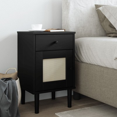 vidaXL Bedside Cabinet SENJA Rattan Look Black 15.7 in.x13.8 in.x25.6 in. Solid Wood Pine