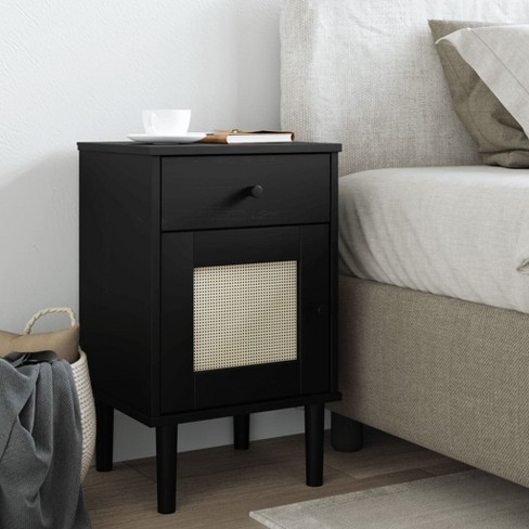 vidaXL Bedside Cabinet SENJA Rattan Look Black 15.7 in.x13.8 in.x25.6 in. Solid Wood Pine - image 1 of 4