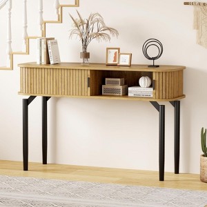 Coucheta 47" Fluted Console Table - Wooden Narrow Design with Drawers, Sliding Door & Storage for Behind Couch, Available in Finishes - 1 of 4