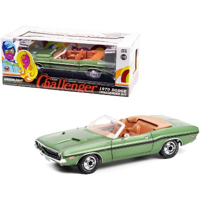 1970 Dodge Challenger R/T Convertible F8 Green Met. w/Black Stripes & Deluxe Wheel Covers 1/18 Diecast Model Car by Greenlight