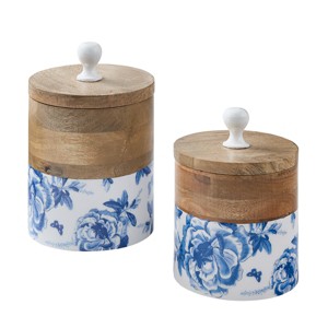Patricia Heaton Home Blue Floral And Flitter Canister Set of 2 - 1 of 3