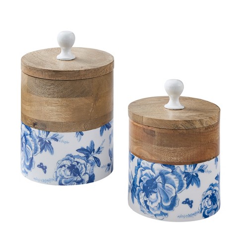 White House Mango Wood and White Stoneware Kitchen Canister Set