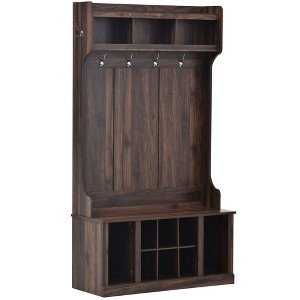 NicBex 39.4 inch Hall Tree for Hallway,Modern Coat Racks with 6 Hooks and Storage Bench,Entryway Furniture for Hallway,Living Room,Bedroom,White/Brown - 1 of 4