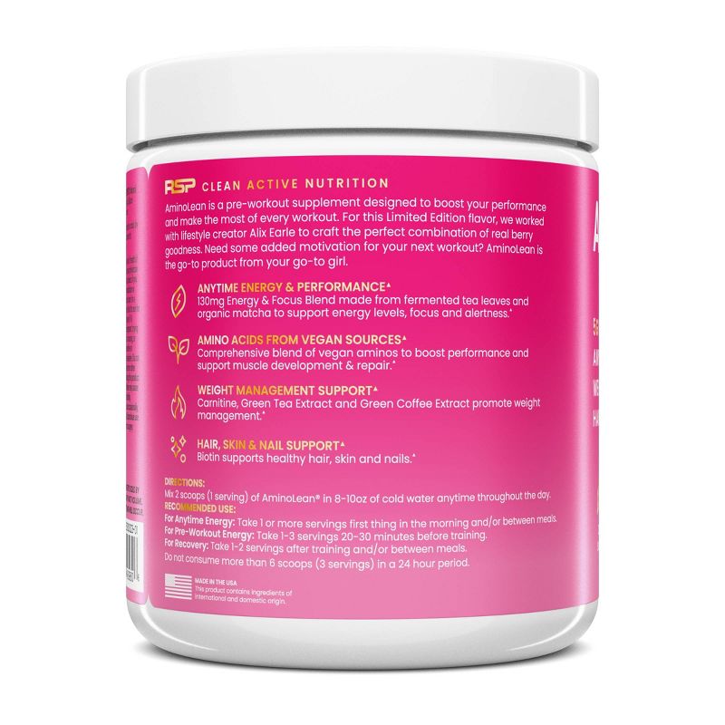 RSP Nutrition AminoLean x Alix Earle Pre-Workout Powder &#8211; Berry Alixir &#8211; 6.7oz, 3 of 8