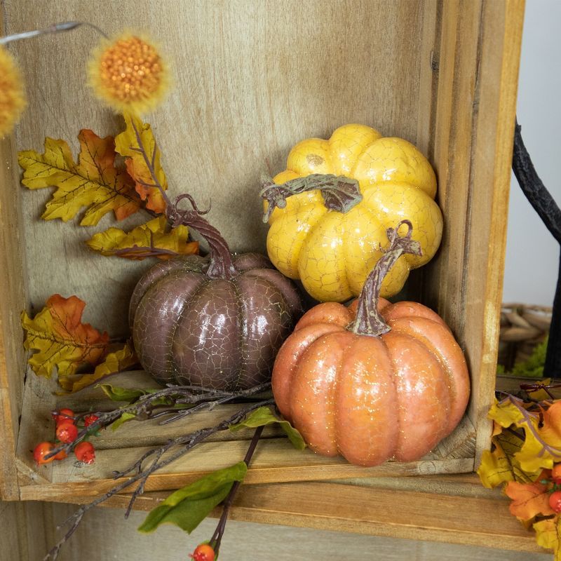 Northlight Set of 3 Orange, Yellow and Brown Crackle Finish Fall Harvest Pumpkins 4", 2 of 7