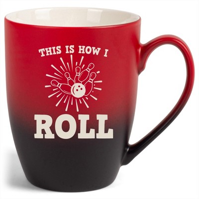 100 North Bowling Pin Design 10 Ounce Red and Black Two Toned Ombre, Comfortably Fits Your Hands, Ceramic Tea Coffee Cup Mug, This Is How I Roll