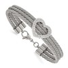 Chisel Stainless Steel Polished wire with Cubic Zirconia Heart 7.5" Bracelet - 2 of 4