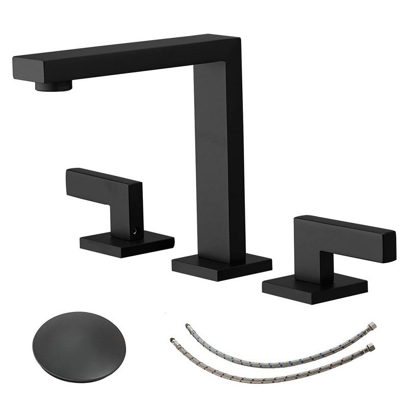 BWE 8 in. Widespread Double Handle Bathroom Faucet With Pop-up Drain Assembly in Matte Black, 1 of 7