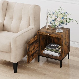 Nightstand Set of 2 End Table - Rattan Modern Farmhouse with Storage Cabinet, Metal Legs, Rustic Side Table for Living Room Bedroom (Brown+Black) - 1 of 4
