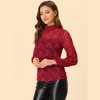 INSPIRE CHIC Women's See Through Mock Neck Long Sleeve Floral Lace Blouse - 2 of 4