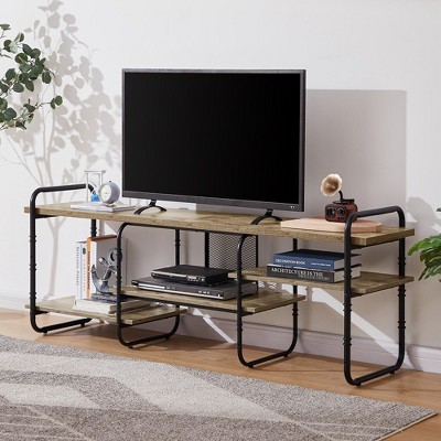 VECELO TV Stand, Entertainment Center, Media Console Table with Adjustable Storage Shelves