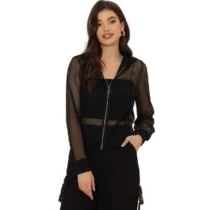 INSPIRE CHIC Women's Zip Up Long Sleeve Mesh Sheer Hoodie Bomber Jackets - 1 of 4