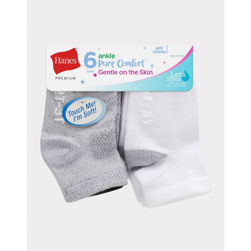 Hanes Toddler Girls' 6pk Solid Athletic Socks - White/Gray/Black, 2 of 4