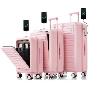 Whisen 3-Piece ABS Luggage Set with 20", 24", 28" USB Spinner Suitcases, Front-Opening Pocket, Hook, Cup Holder - 1 of 4